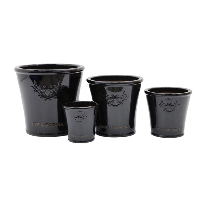 Lemonfield Pottery - Bee Botanic Glazed Ceramic Garden Planter - Black