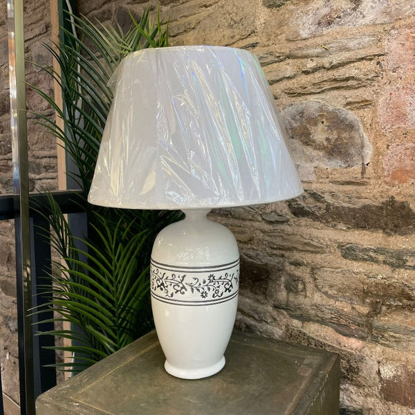 White Ceramic Table Lamp w/ cream shade