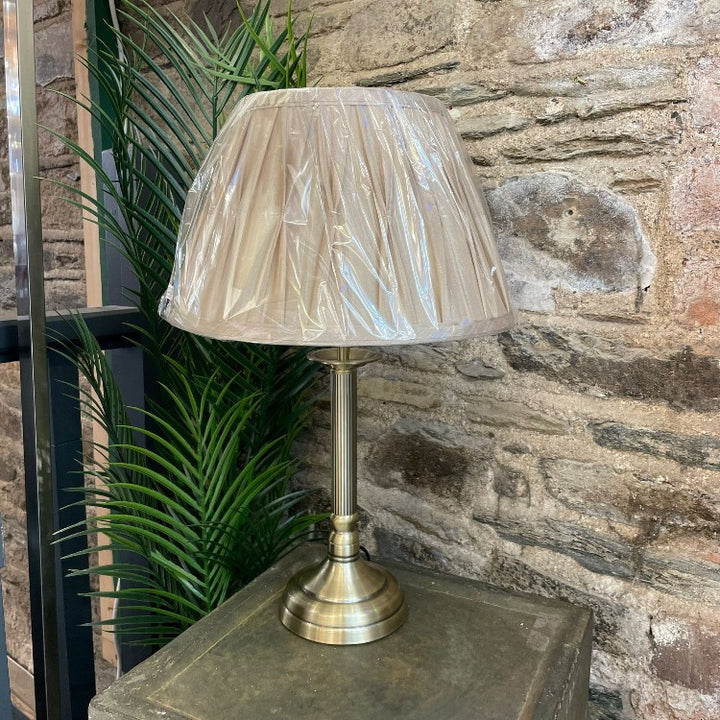 Antique Brass Table Lamp w/ Beige Shade