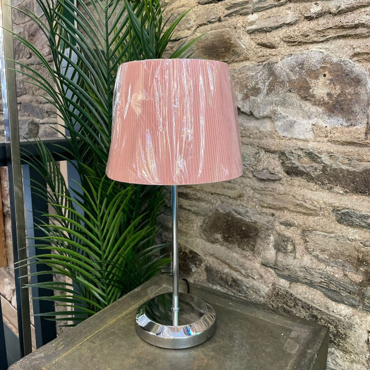 Chrome Touch Lamp w/ Peach Pink Shade