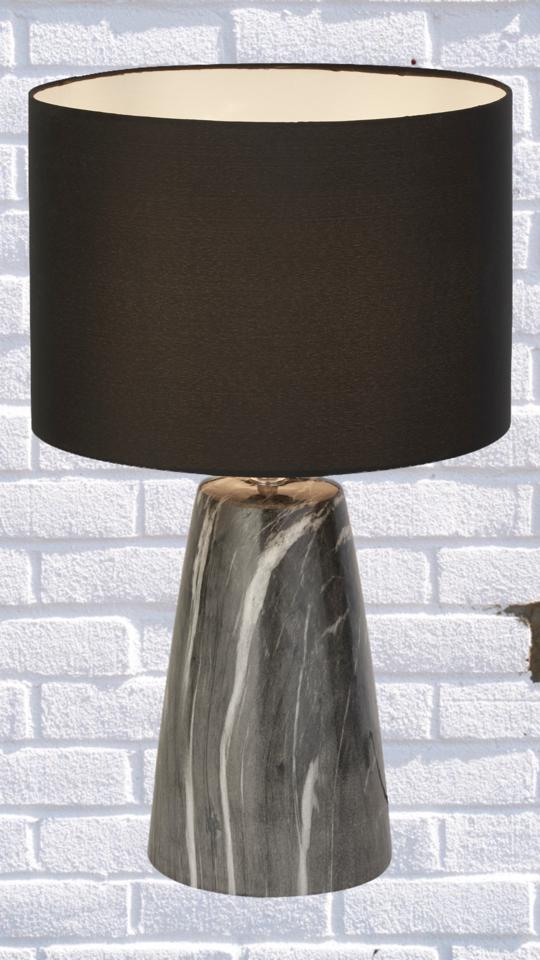 MARBLE EFFECT TABLE LAMP WITH BLACK FABRIC SHADE