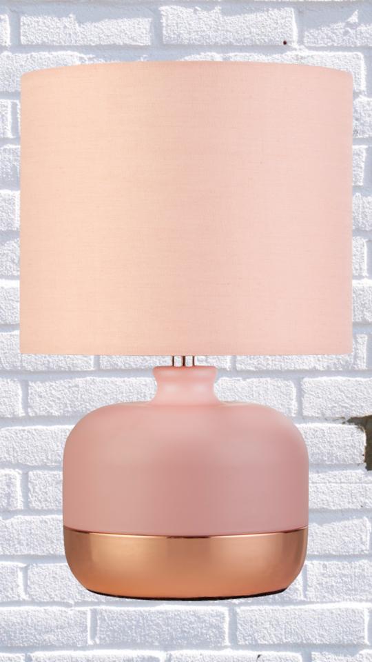 Pink & Copper Table Lamp with Pink Shade
