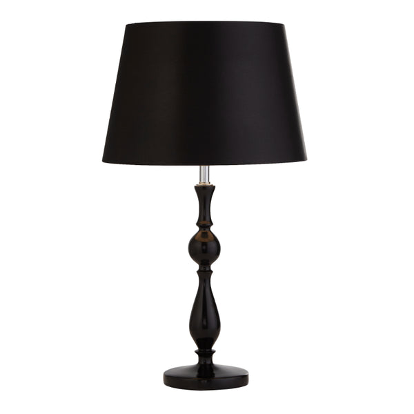 SPINDLE BASE TABLE LAMP with BLACK FABRIC Shade