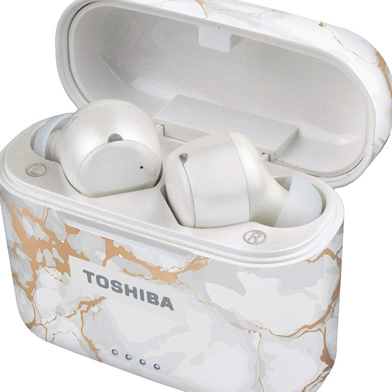 Toshiba Air Pro 2 True Wireless Stereo Earphones with Qi Wireless Charging, Rose Gold Marble(RZE-BT750E)