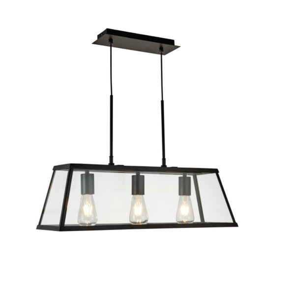 Voyager 3 Light Lantern Bar Fitting with Black, Matt Glass Panels