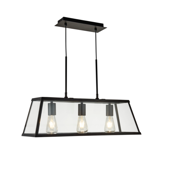 Voyager 3 Light Lantern Bar Fitting with Black, Matt Glass Panels