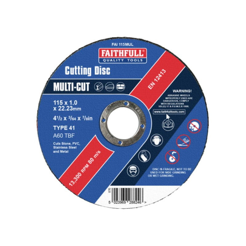 Faithfull Multi-Purpose Cutting Discs in Tin 115 x 1.0 x 22.23mm
