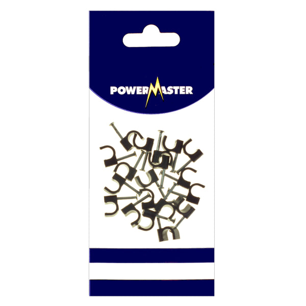 Powermaster 7mm Cable Clips Black - 20 Piece