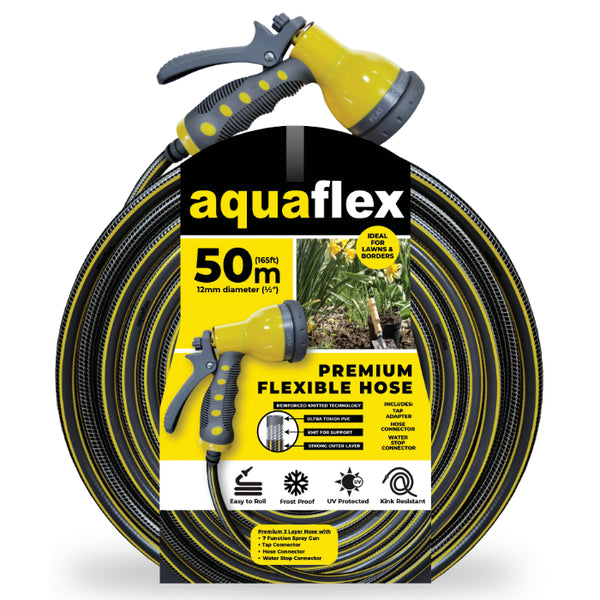 Aquaflex Premium 50M Knitted Hose with 7 Function Spray Head