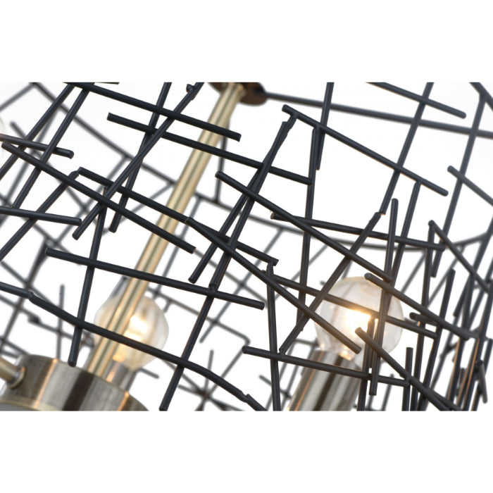 Bambu 3 Light Black Metal Pendant Antique Brass Ceiling Light