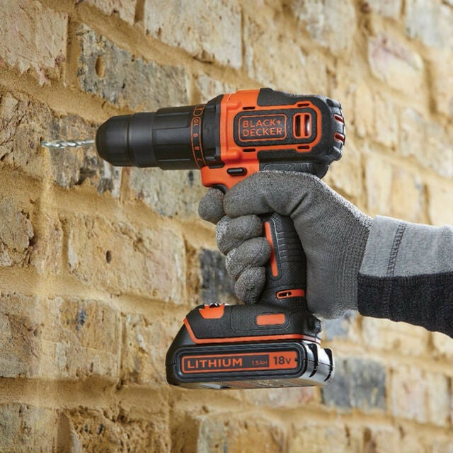 Black+Decker 18V Lithium-Ion 2 Gear Hammer Drill with Kit Box & 2 Batteries