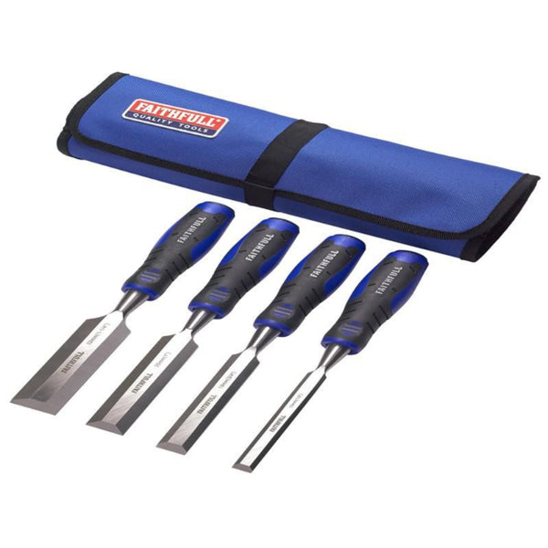 Faithfull Soft Grip Chisel Set + Chisel Roll, 4 Piece
