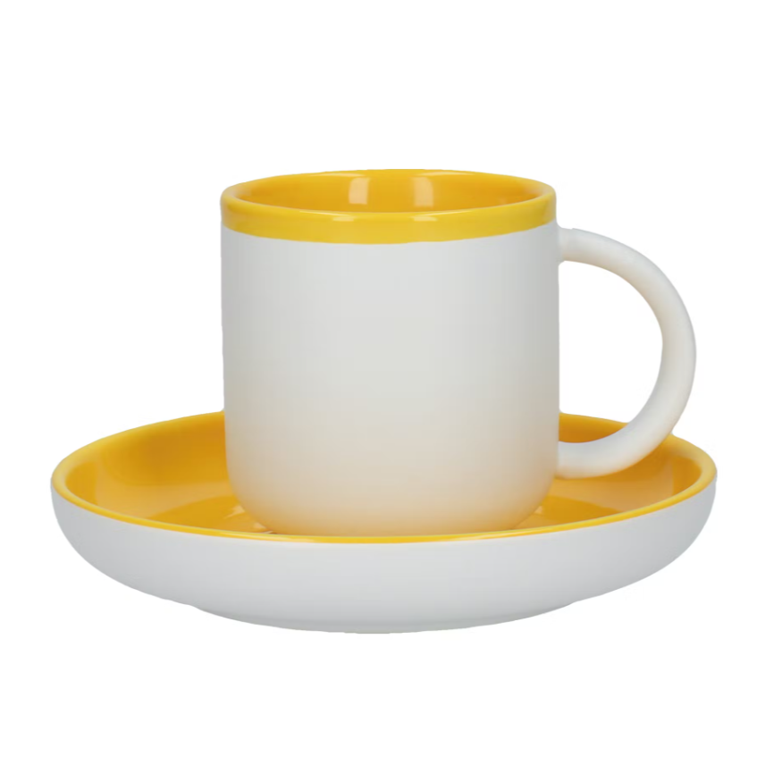 La Cafetiere Barcelona Mustard 260ml Coffee Cup and Saucer