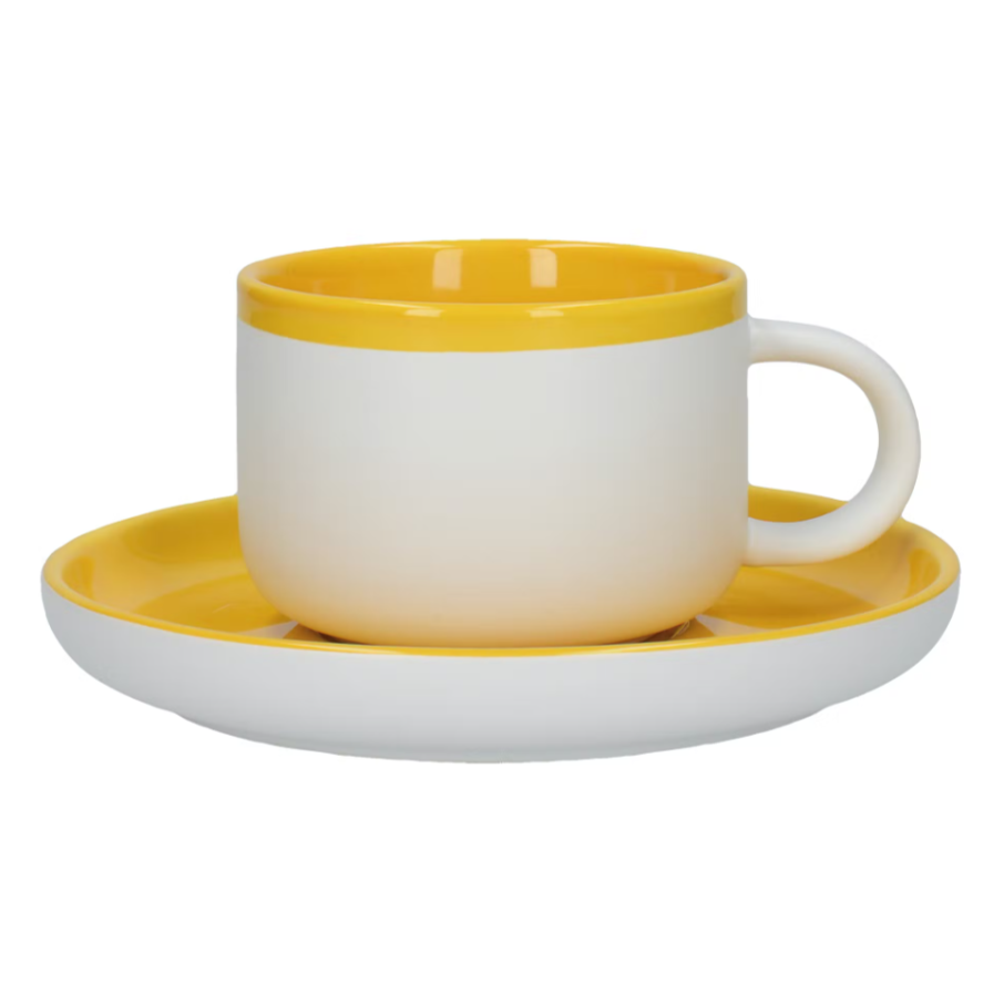 La Cafetiere Barcelona Mustard 250ml Tea Cup And Saucer