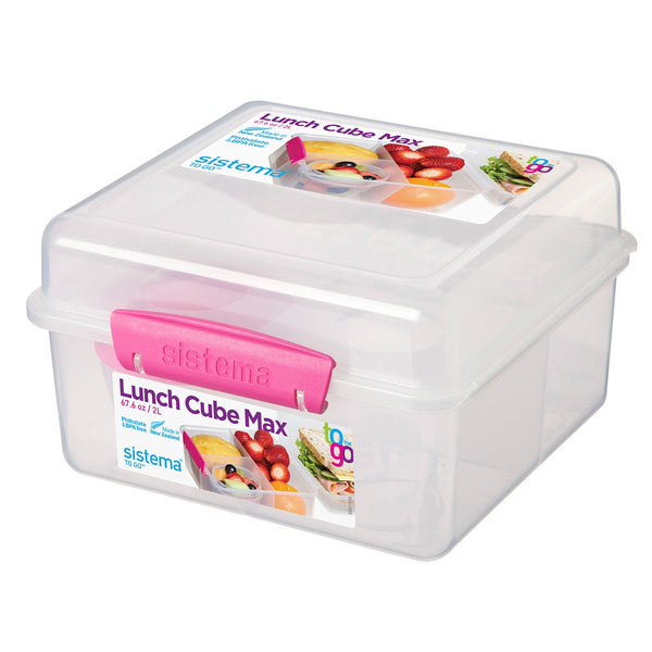 Sistema Lunch Cube Max ToGo with Yogurt Pot - Clear/Pink