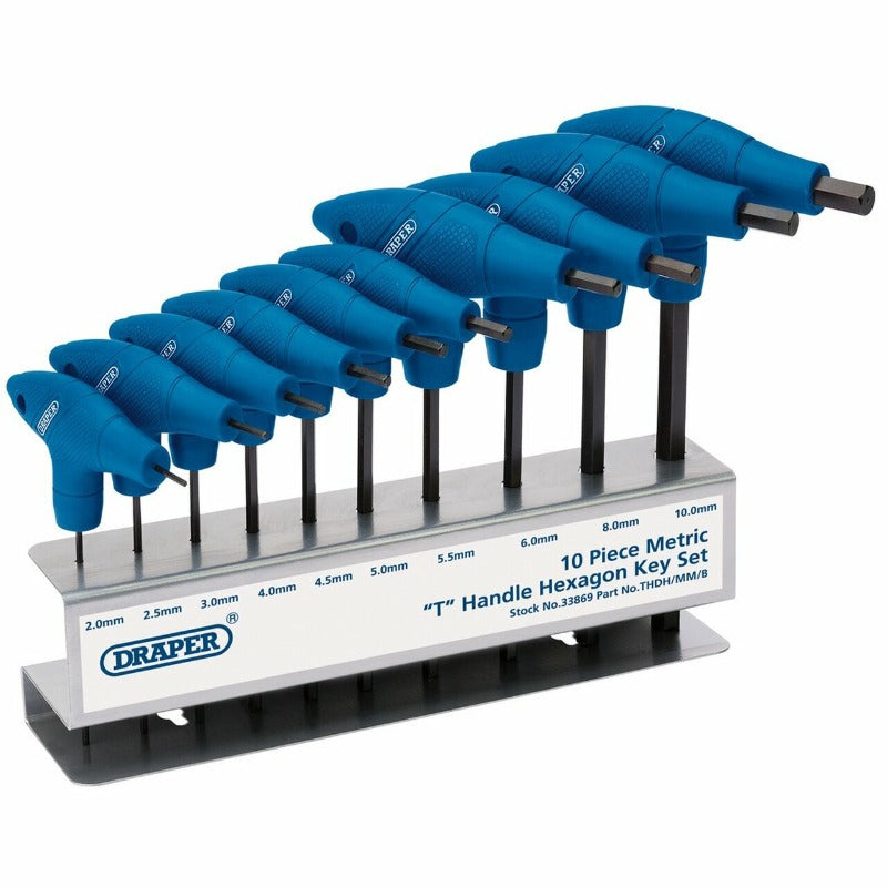 Draper Metric T-Handle Hexagon Allen Key Set (10 Piece)