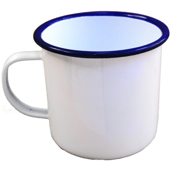 Enamel Falcon White Mug with Blue Rim