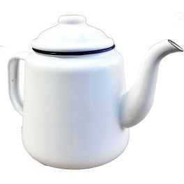 Enamel Falcon White Tea Pot with Blue Rim