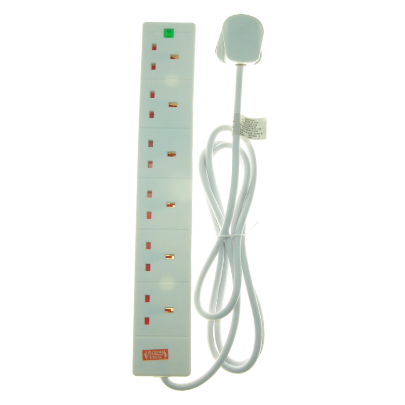 Powermaster 6 Gang 2 Metre Surge Protected Extension Lead.