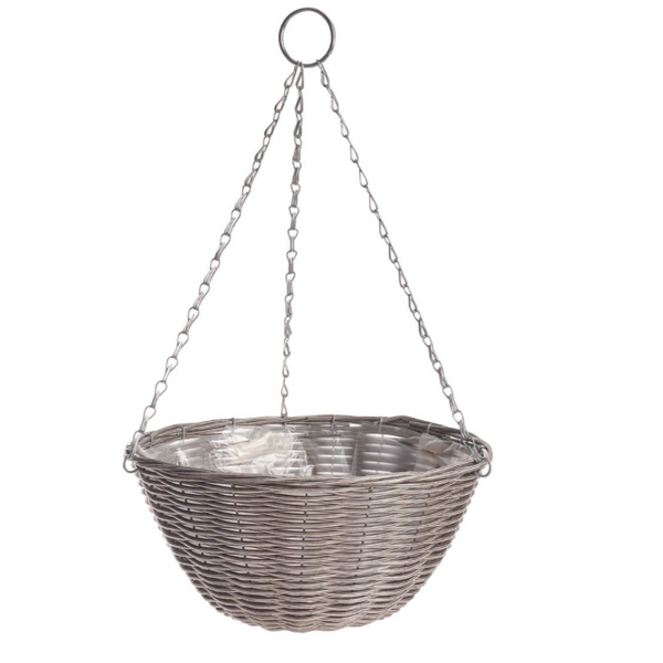 14"/35 cm Rattan Effect Dark Grey Hanging Basket