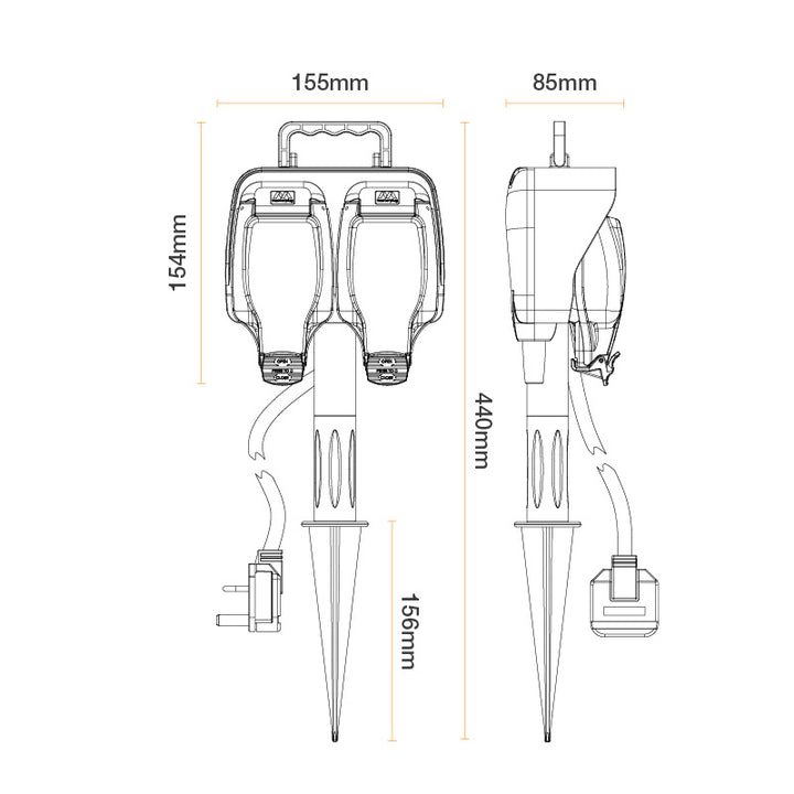 15M Weatherproof IP Rated Garden Spike Extension Lead