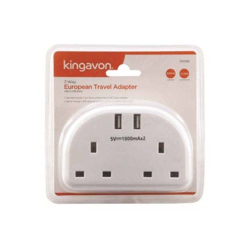 Kingavon 2 way European Travel Adaptor with 2 USB Ports