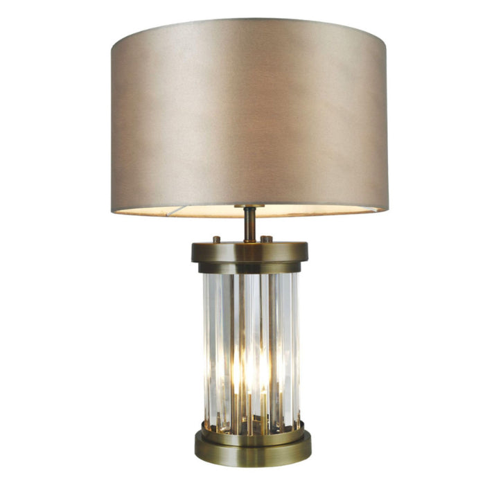 Pandora 2 Light Crystal Table Lamp Antique Brass