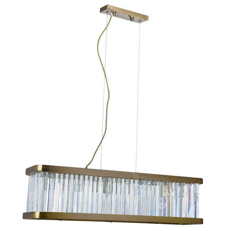 Pandora 5-Light Long Crystal Bar Pendant Antique Brass Ceiling Light