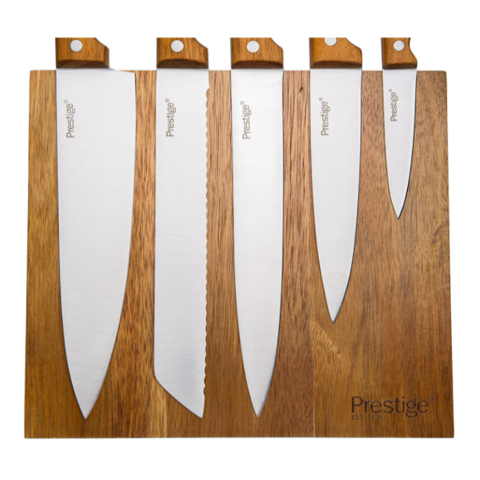 Prestige Moments Acacia Wood Magnetic knife block, 6 piece Stainless steel