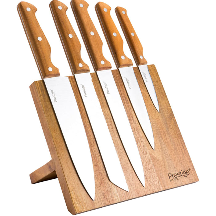 Prestige Moments Acacia Wood Magnetic knife block, 6 piece Stainless steel