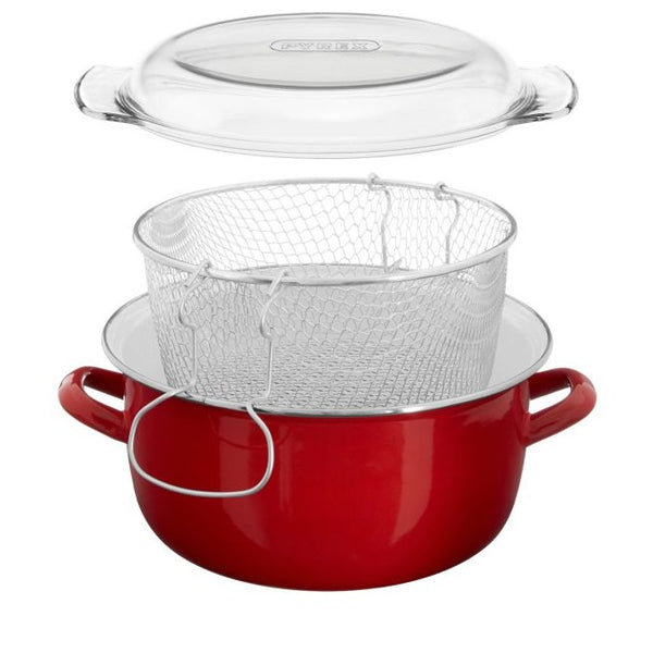 Telo Enamel Deep Fat Fryer Red