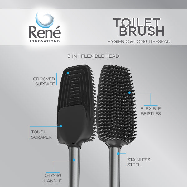 Rene 3 in 1 Flexible Toilet Brush Black