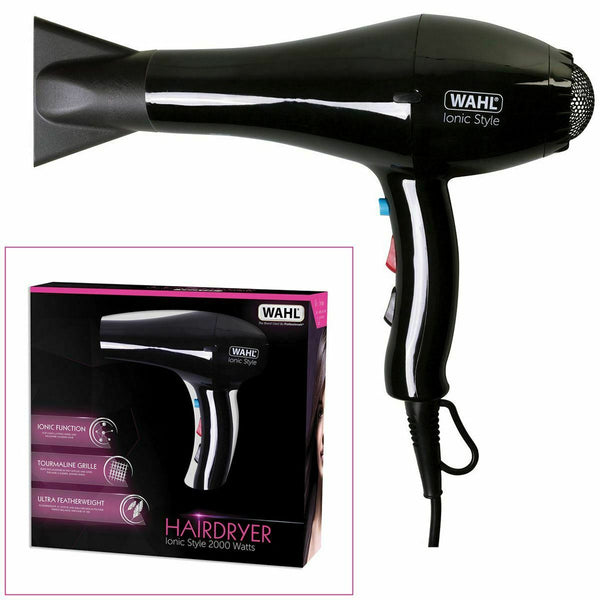 Wahl Black 2000w Ionic Style Hairdryer Hair Dryer
