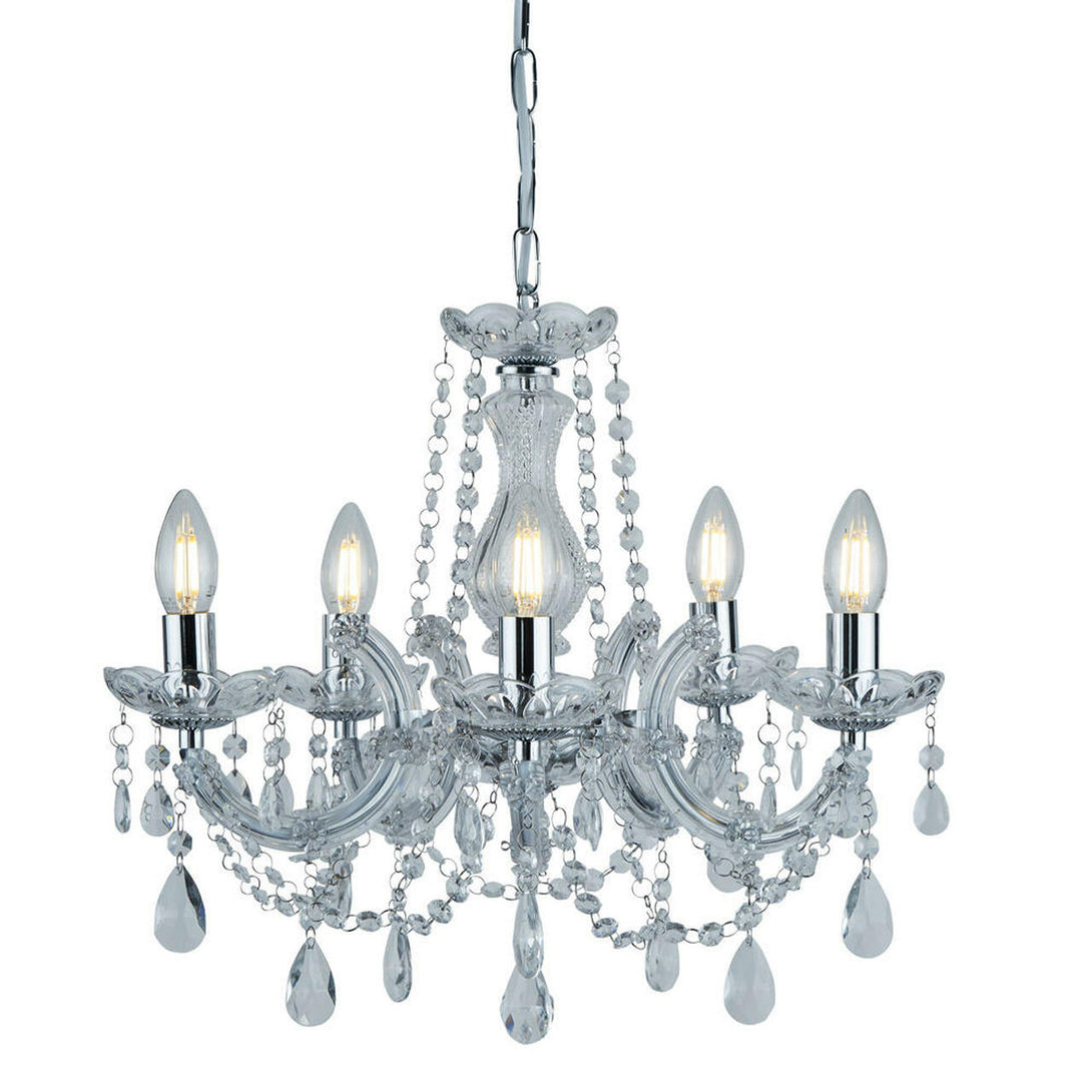 MARIE THERESE CHROME 5 LIGHT CHANDELIERS