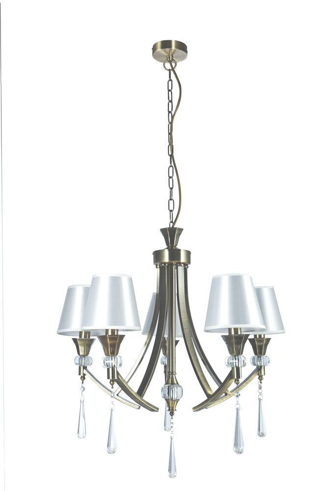 Sophia 5 Light Crystal Ceiling Light Antique Brass