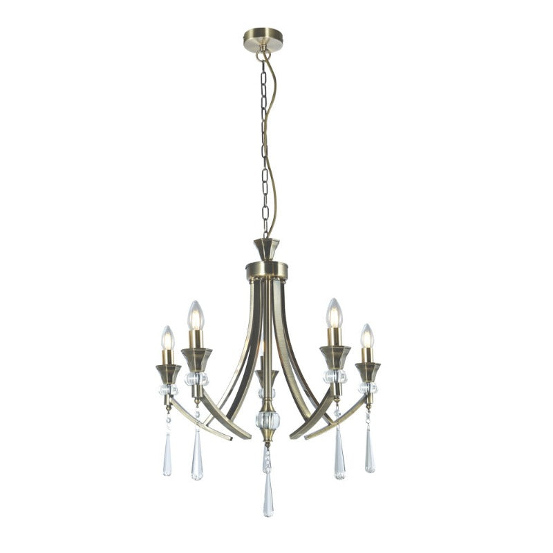 Sophia 5 Light Crystal Ceiling Light Antique Brass