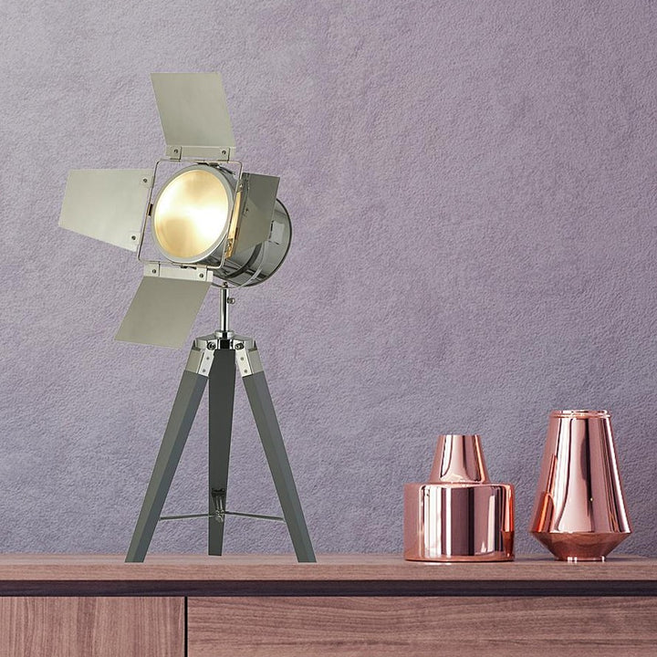 Chrome & Grey Spotlight Tripod Table Lamp