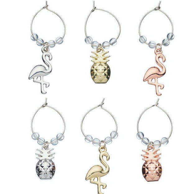 BarCraft Tropical Pineapple & Flamingo Wine Charms