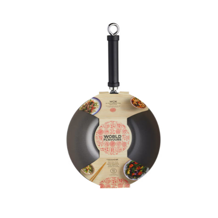 KitchenCraft World of Flavours Oriental Carbon Steel 30cm Non-Stick Wok